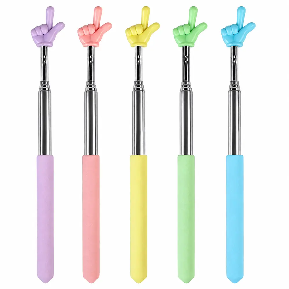 20cm Hand Shape Cute Peace Sign Telescopic Hand Pointer Stick - Classroom Aid Retractable Whiteboard Presenter Wand, Extendable Reading Guide Tool for Teachers (Set Pack)