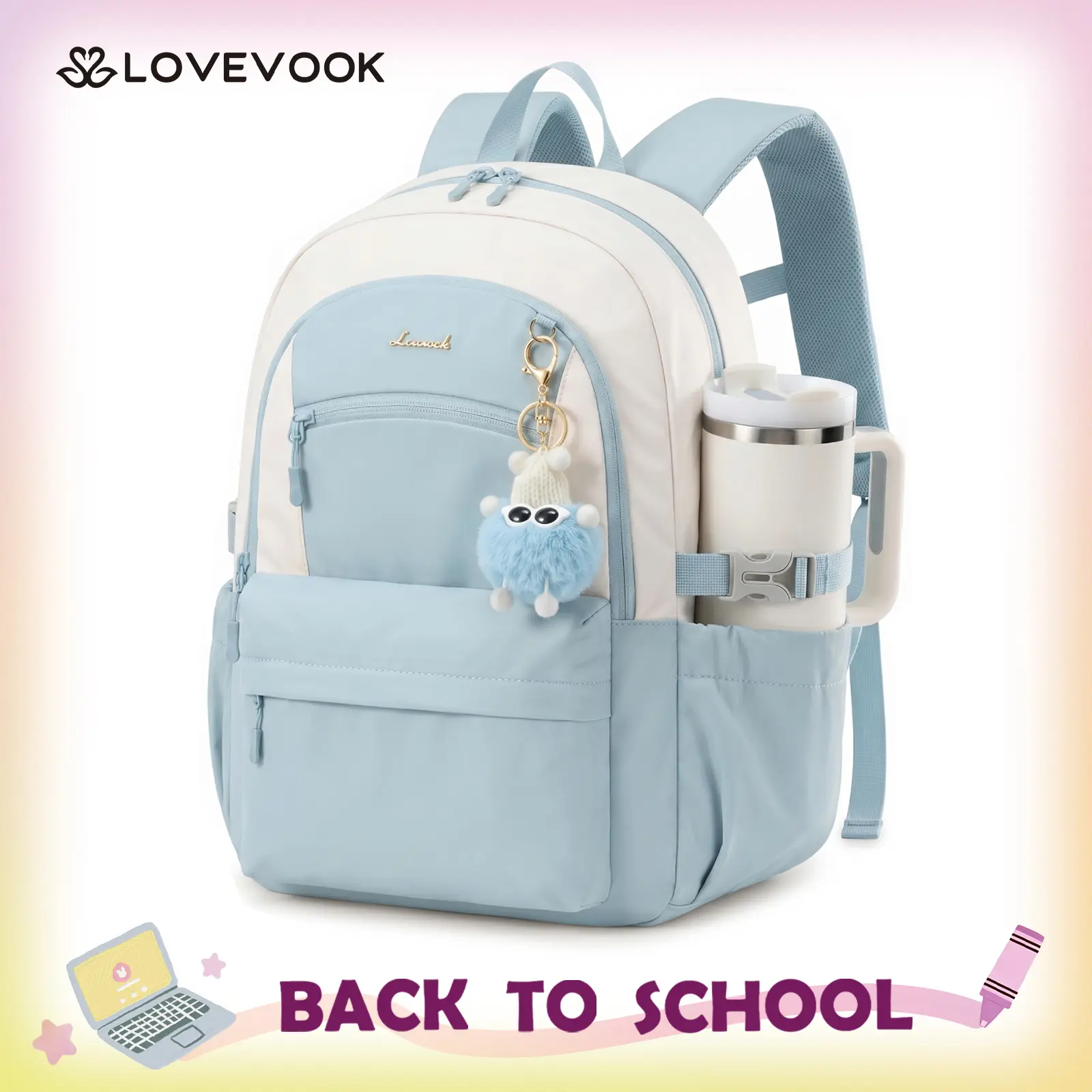 LOVEVOOK School Backpack for Teen Girls & Women, 35L Large Laptop Backpack with 40oz Water Bottle Pocket, Waterproof Cute College Bookbag, Student Backpack for Middle High School Travel Work
