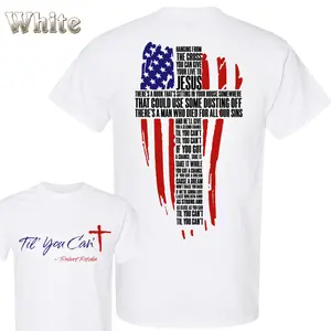 Christian Patriotic T-Shirt - American Flag Cross With Faith Typography Graphic , Til You Can Script Front Chest Print , USA Faith Theme , Church Worship Outfit , Soft Cotton Tee , Gift For Believers Classic Casual Top