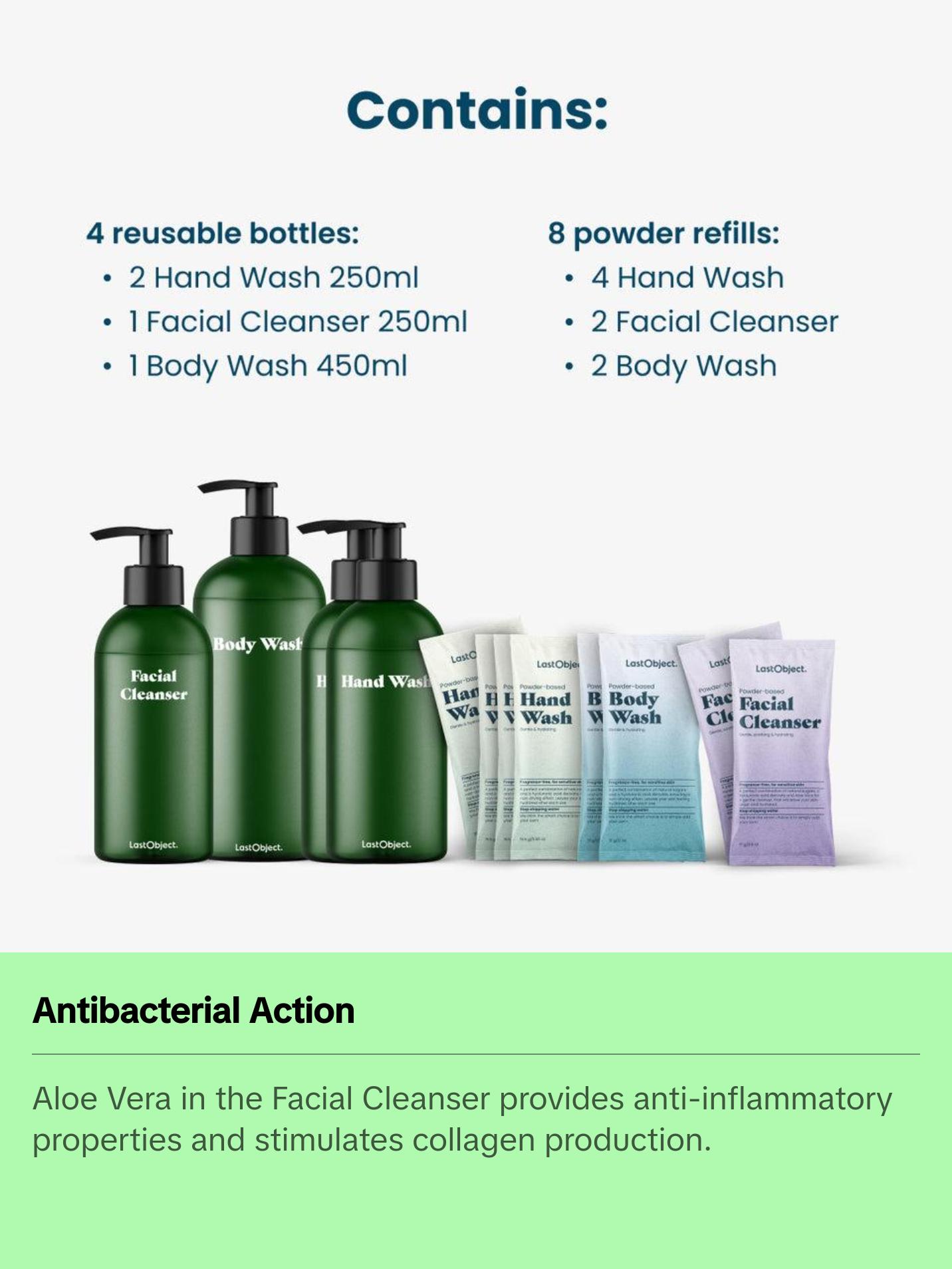Complete Refill Bundle of Facial Cleanser, Body Wash, Hand wash, Skin Care Kit