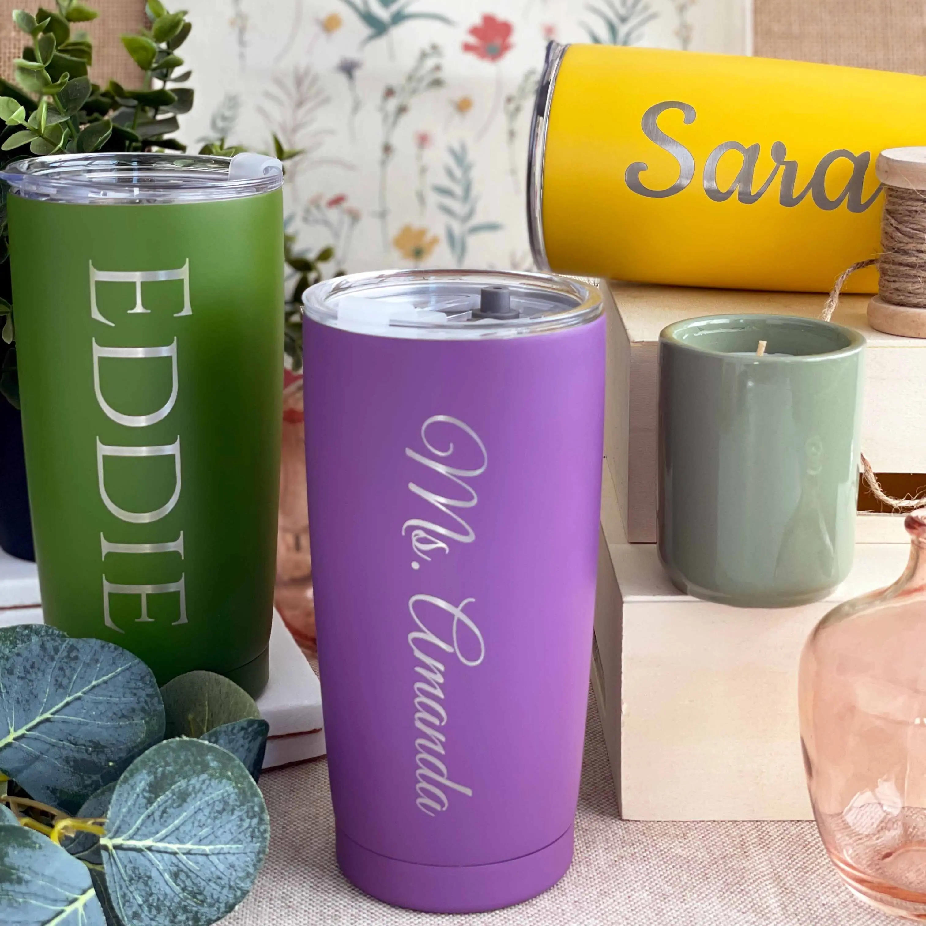 R and R Imports 16 oz Insulated Stainless Steel Tumbler - Portable, Customizable Engraved with Custom Text or Name, 10 Color Options, Includes Lid