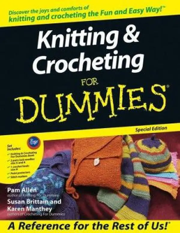 Used Paperback Book - Knitting & Crocheting for Dummies by Pam Allen (English) - Tutorials, Knitwear Patterns, Projects, Instructions
