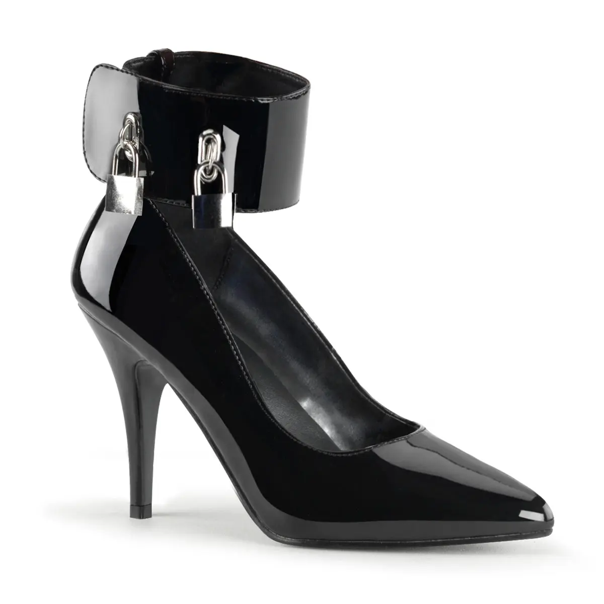 Pleaser Vanity-434 Women's Stylish High Heels, 4" Stiletto Pointed Toe Pumps with an Elegant Ankle Cuff and Padlock Detail, Fashion, Heeled, Footwear, Cuff Accent, Shoe, Buckle, Evening, 4-Inch Heel