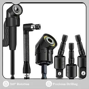 Right Angle Drill Attachment Set 360° Rotatable Socket Adapters 2 Hex Shank Drill Adapters 90° Bevel Drill Bits Included for Precision Drilling