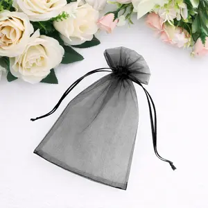 100 Pack Black Organza Drawstring Gift Bags, 5" x 7" – Wedding Party Favor Bags