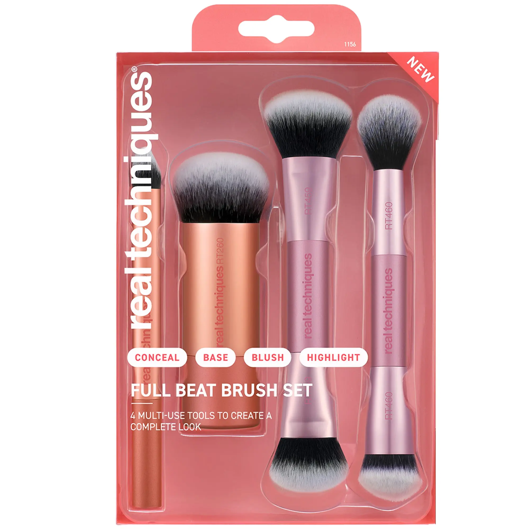 Real Techniques Full Beat Brush Set — 4 Multi-Use Tools for Concealer, Foundation, Blush & Highlights