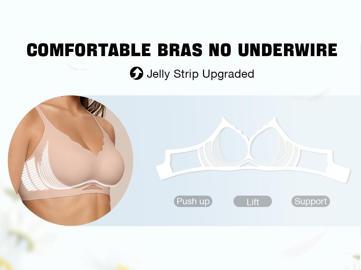 OEAK Womens Wireless Jelly Bras Scalloped Push Up Bralettes No Underwire Supportive Tshirt Bra Seamless Comfortable Everyday Bras