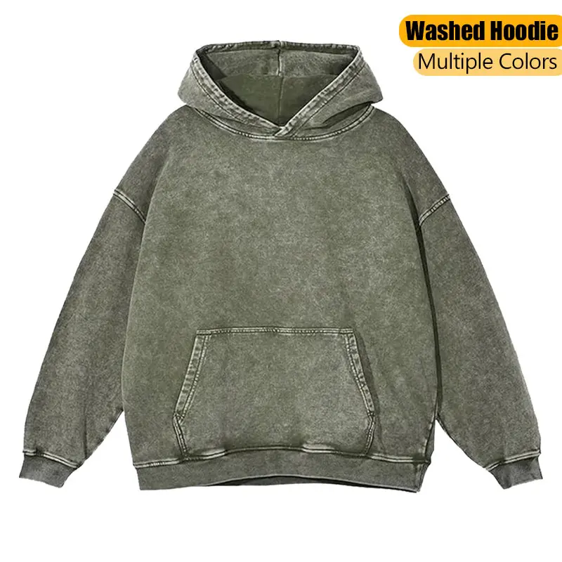 Men's Acid Wash Vintage Hoodie, Heavyweight Fleece Cotton Pullover Hooded Sweatshirt, Multi Colors Casual Streetwear Trendy Top