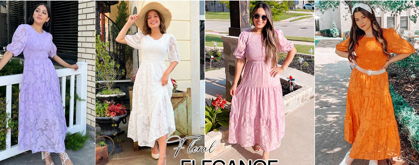 ZESICA Women's 2026 Summer Short Puff Sleeve Crewneck Smocked Floral Lace Flowy A Line Tiered Maxi Dresses