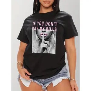 Women's Plus Size T-Shirt with "Letter" Design, Soft and Elastic Knitted Fabric, Crewneck Suitable for All Seasons, casual loose fit