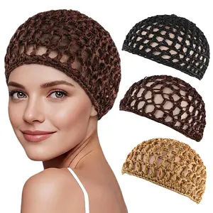 3PCS/LOT Women's Mesh Hair Net Black Wig Caps handmade Crochet Cap Adjustable Strap Hair Net for Sleeping Turban Hat Chemo Hats summerwins
