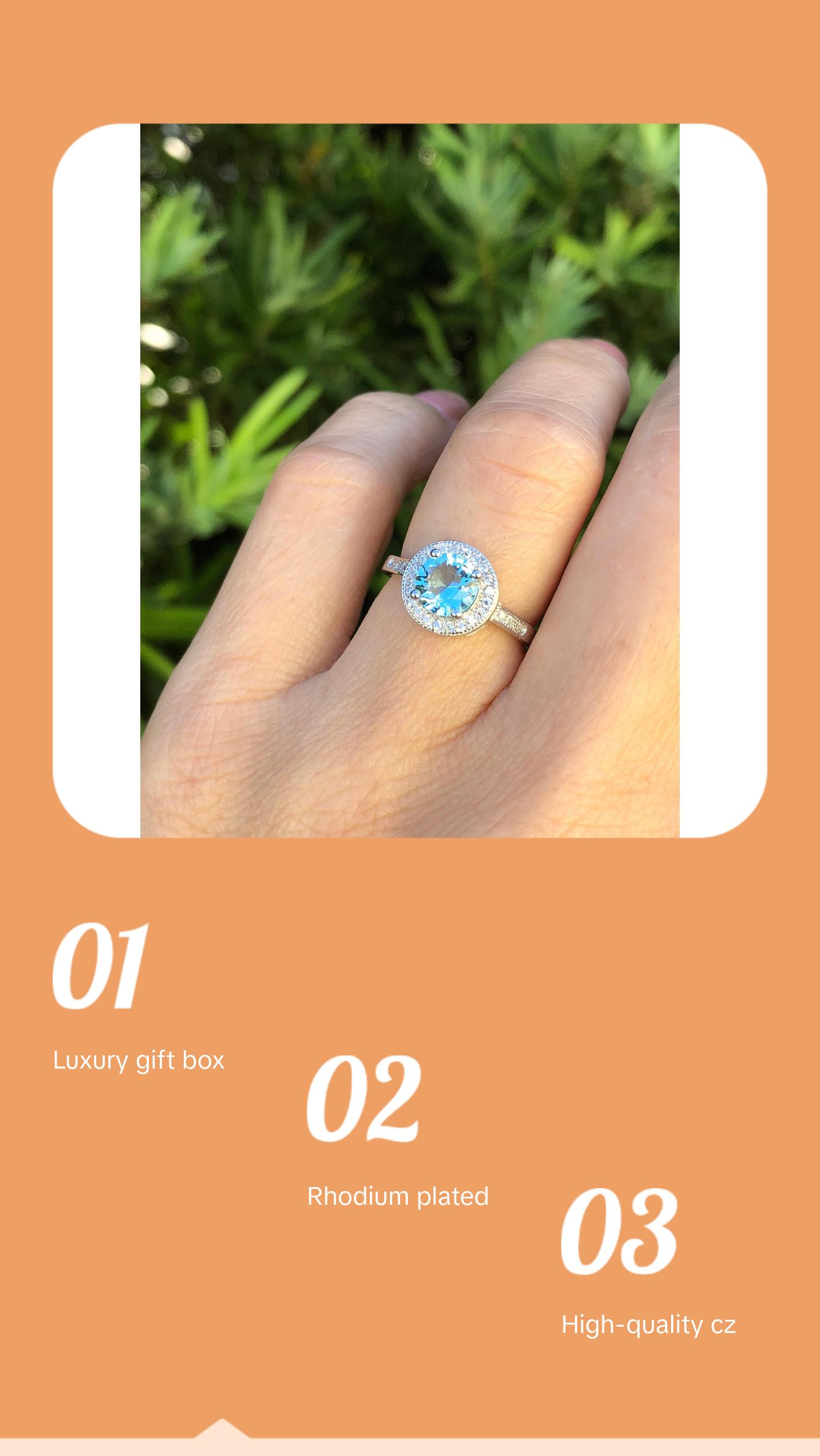 Sterling Silver Halo Aquamarine Ring