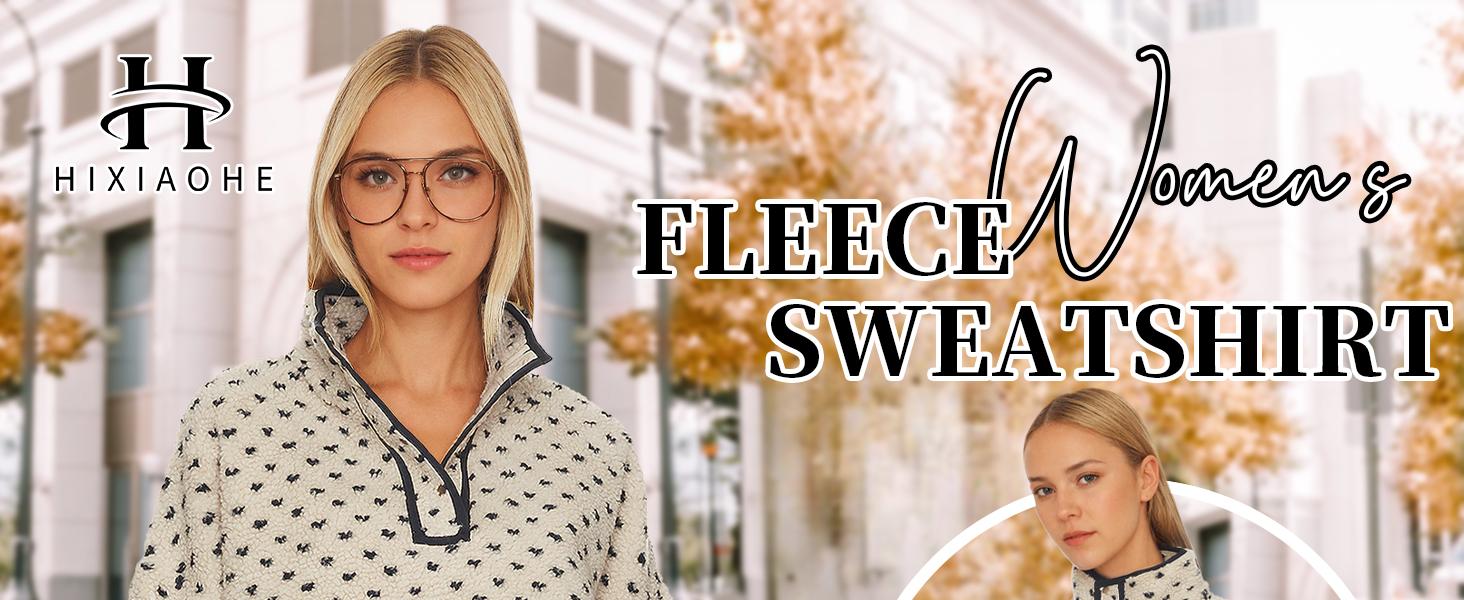 Hixiaohe Fleece Sweatshirt for Women Winter Long Sleeve High Neck Fuzzy Sherpa Pullover Jacket Warm Outerwear with Pockets