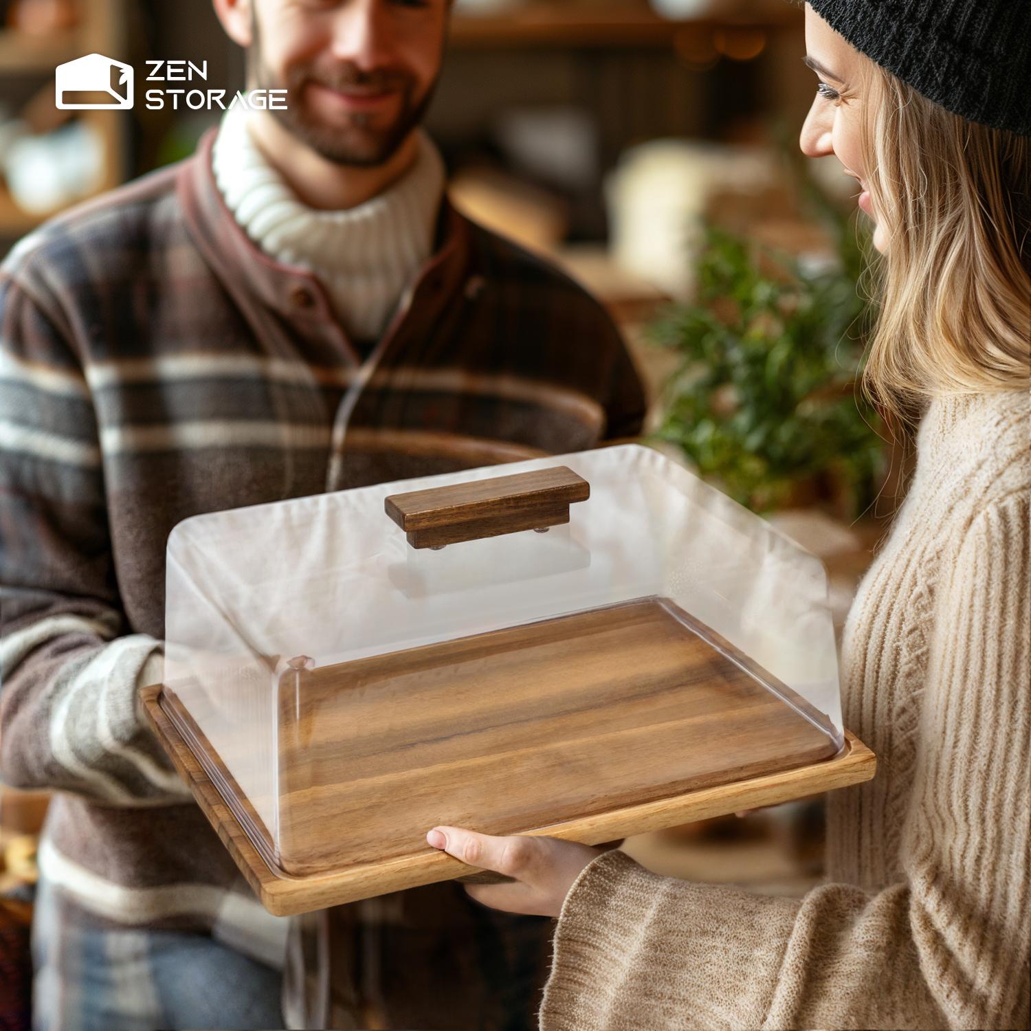 2-in-1 Cake Stand & Charcuterie Board Acacia Wood Acrylic Dome Trending Party Wedding Bakery Display