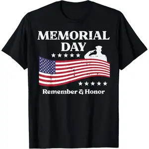 Memorial Day USA Flag Remember Honor Patriot Men Women Kids T-Shirt Pure Cotton Graphic Tees Menswear Top: Gifts for Men & Women