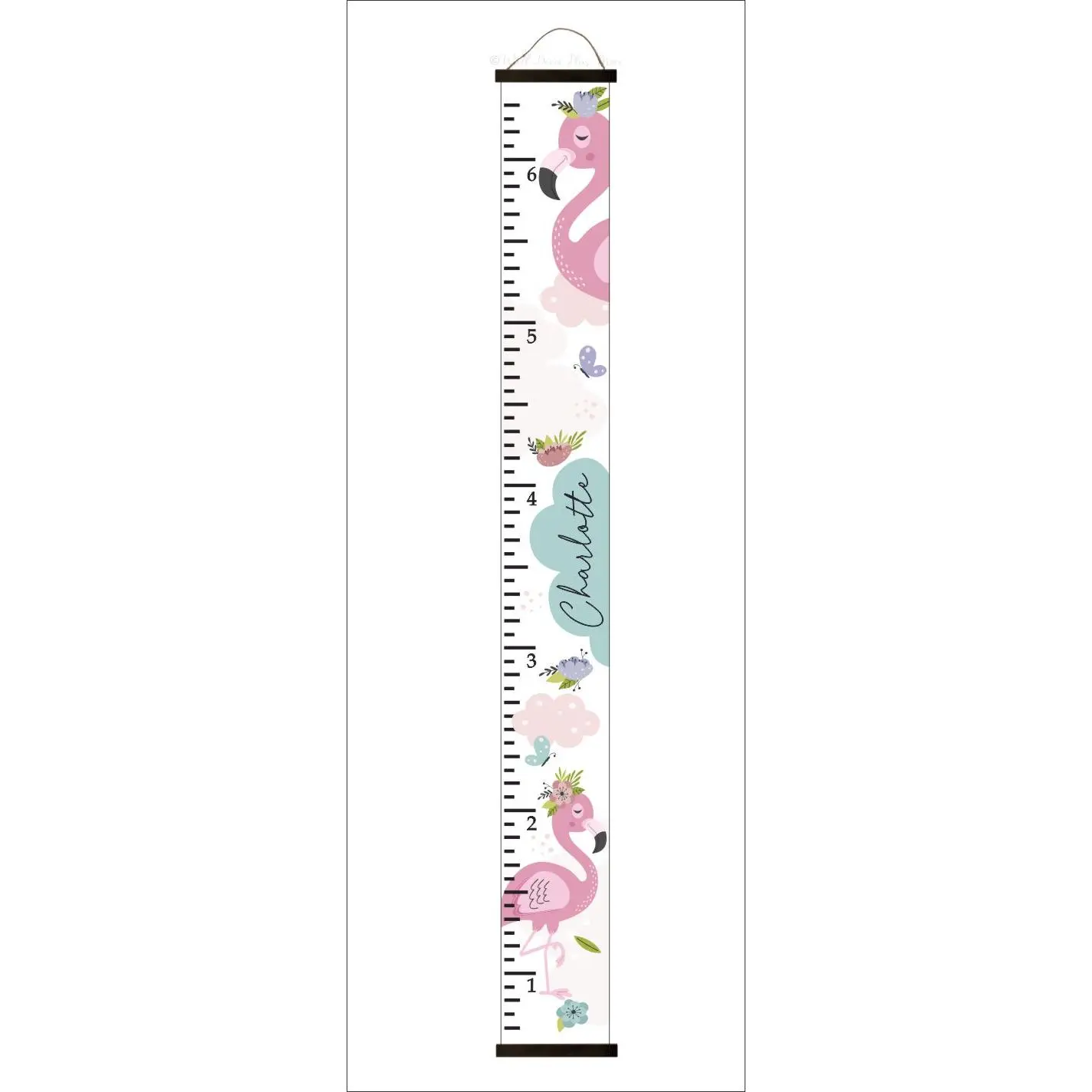 Flamingo Canvas Growth Chart Sign Girls Blush Pink Height Ruler 6ft