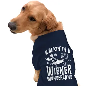 Dog Shirt Walkin In A Wiener Wonderland Tee Funny Christmas Puppy Shirt Christmas Shirt For Dogs Funny Dog Puppy TShirt Navy