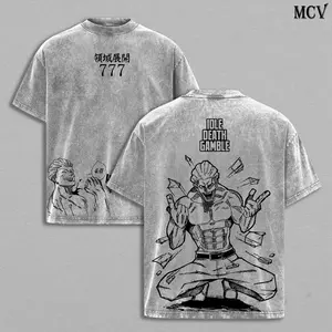 Hakari Kinji Tee Washed Jujutsu Kaisen Vintage Washed Heavy Cotton Oversized Anime Manga T-Shirt, Double Printed Retro Unisex Streetwear Graphic Top, Private Pure Love Train Domain Expansion Edition, Culling Game Fighte