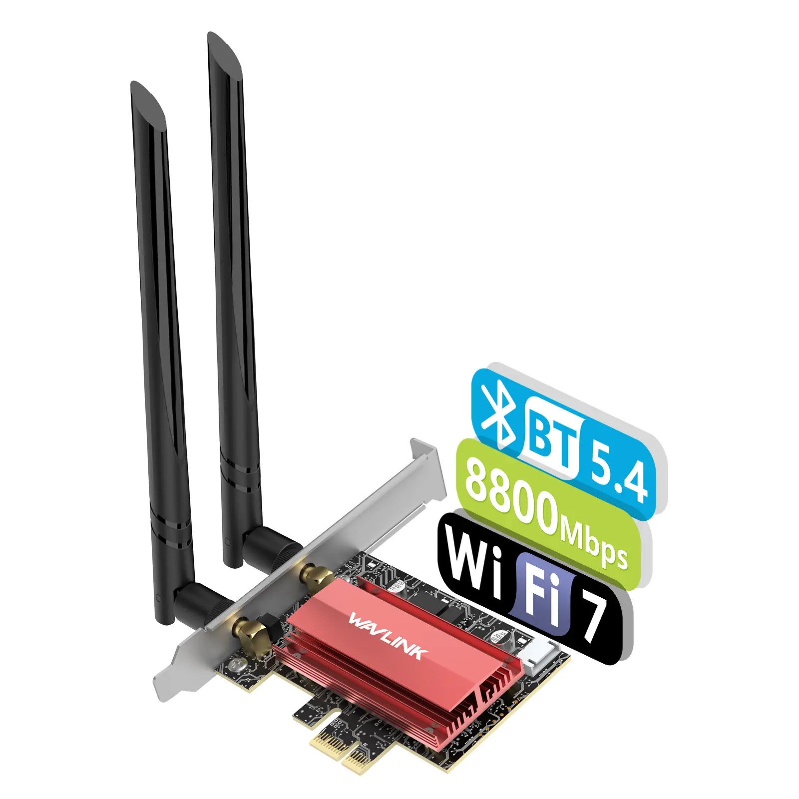 WAVLINK WiFi 7 PCIe Network Card, Tri-Band BE200 Wireless Adapter with BT 5.4, MU-MIMO, WPA3, Low-Profile Bracket, Heat Sink & Lifetime Technical Support for Windows 10/11 Desktop PCs, Bt 5.4 + Wpa3