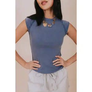 FREE PEOPLE Ever Had Tee - Minimalist Cap Sleeves Slim-Fitting Top in 6 hues - Ribbed Material & Raw Hemline