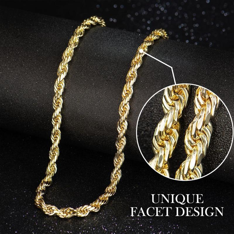 Plated Rope Chain Necklace for Women andMen,Upgraded Shine, Faceted Cut, Tarnish-Free, Goldstone necklace 6mm/8mm, 24Jewelry