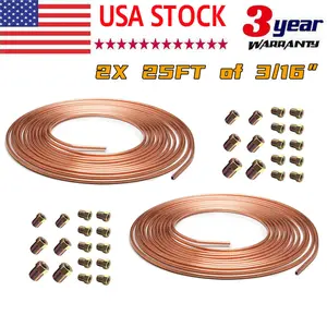 25FT Copper Nickel Brake Line Tubing Kit 3/16" OD Corrosion Resistant Includes All Fittings for Automotive Repair