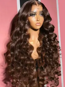 36 Inch Chocolate Brown Lace Front Wig Human Hair 13x4 HD Lace Frontal Wigs Human Hair 180 Density Body Wave Glueless Chocolate Brown Wig pre Plucked Colored Wigs for Women