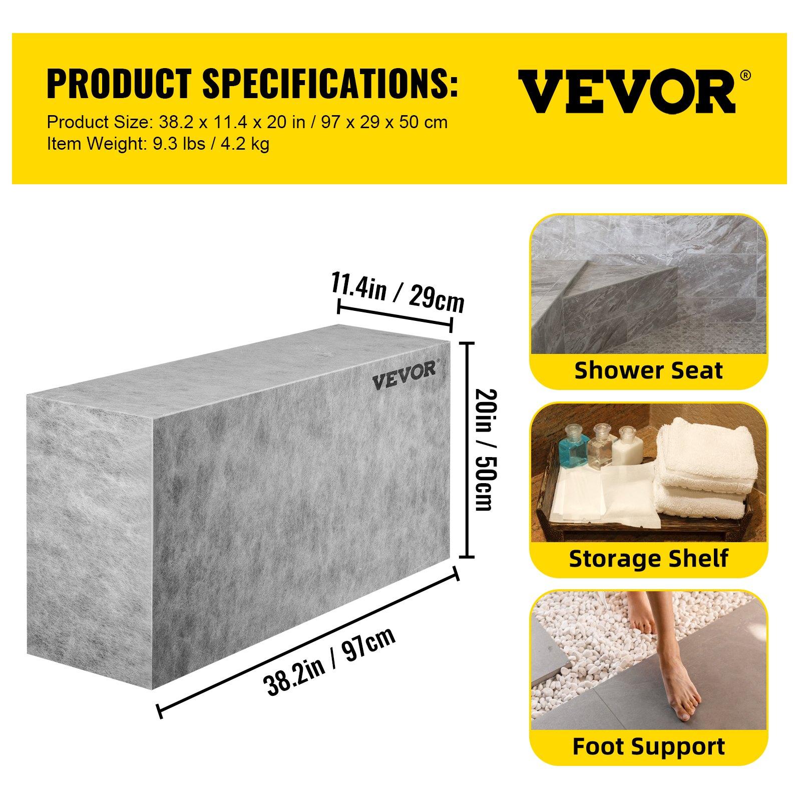 VEVOR Board Shower Bench Rectangle Bench Ready to Tile&Waterproof 38.2x11.4x20" Installation Resistance