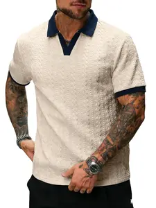 Men’s contrast-color short-sleeve casual commuter polo shirt Men’s knit polo shirt Cream-colored men’s polo shirt Men’s V-neck knit sweater Men’s short-sleeve knit polo shirt Men’s textured polo shirt Retro-style men’s polo shirt SpringStatements