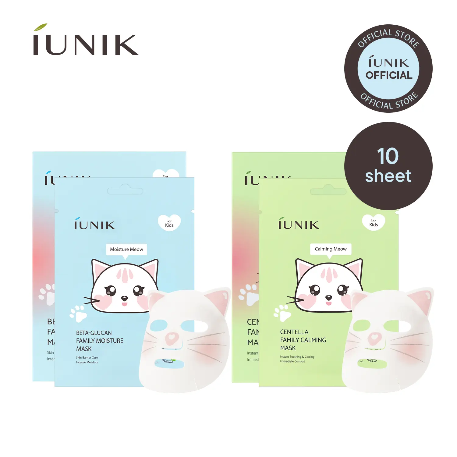 [IUNIK Official] KIDS Deep Moisturizing & Calming Mask Duo_Beta Glucan Moisture Kids Mask + Centella Calming Kids Mask (20 Sheets)