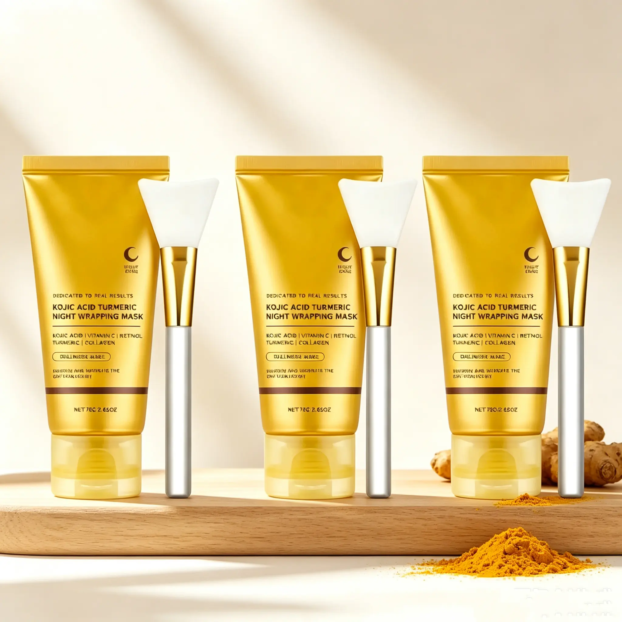 Night Wrapping Gel Sleeping Mask With Kojic Acid Turmeric Collagen, Hydrating Overnight Facial Mask 3 Count Set