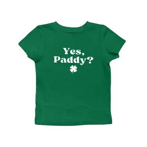 Yes Paddy Graphic Crop Tee Funny St Paddys Day Shirt Y2k Irish Humor Drinking Party Top Womens Fitted Tee Holiday Party Top