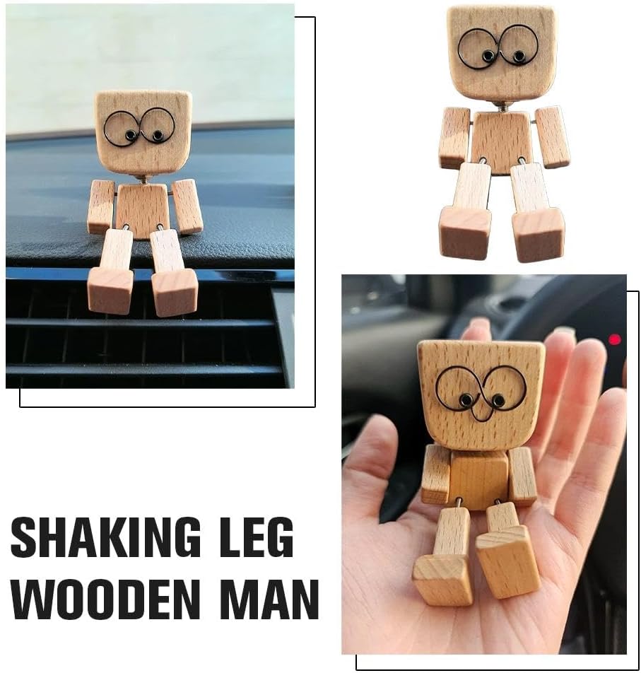 MUNBYN  Shaking Feet Wooden Doll - Shaking Wooden Man Figurine for Car Dashboard Decorations, with 12PCS Magnetic Expressions, Funny Bobblehead Desk Decor for Office Home, Creative Gift Idea