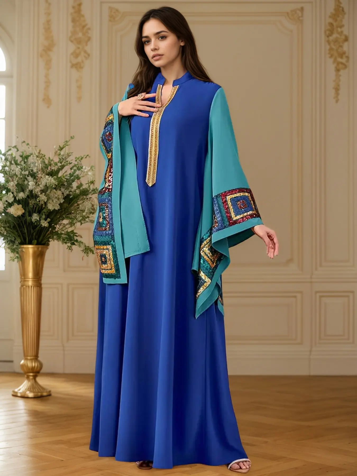 Elegant Patchwork Embroidered Sleeve Abaya Dress, Modest Long Sleeve Islamic Clothing, Stylish Muslim Fashion for Women, Suitable For All Seasons, Modesty Abaya, Dubai Abaya, Embroidery Abaya, Modest Muslim Outfits, Loose Abayas, Islamic Modesty Clothes