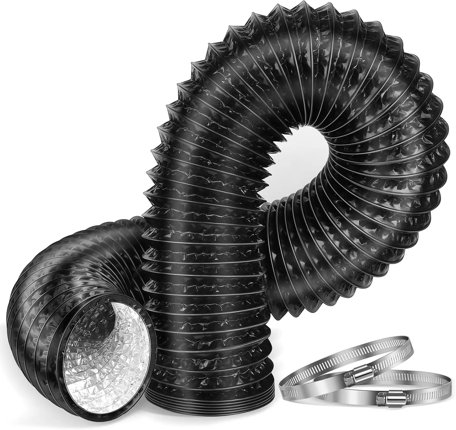 [New Deal] 4-Inch 6.55-Feet Long（200cm）Dryer Vent Hose, Thickened aluminium foil flexible aluminium ducting with 2 hose clamps for HVAC, grow tents, kitchen fresh air and exhaust air, bathroom exhaust., Kitchen Exhaust