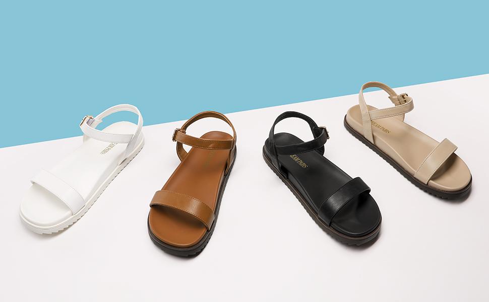 Dream Pairs Women's Round Toe Wedge Flat Sandals with Arch Support and Non-Slip Outsole for Summer Days Dream Pairs Women's Round Toe Wedge Flat Sandals with Arch Support and Non-Slip Outsole for Summer Days