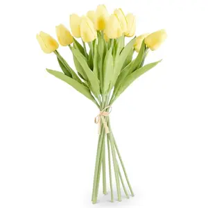 Light Yellow Real Touch Mini Tulip Bundle 12" - 12 Stems Artificial Flower