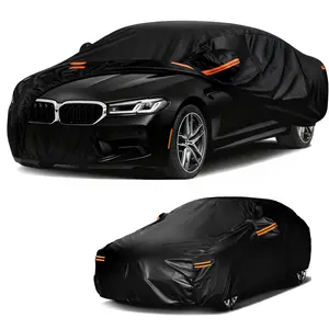 Black Car Cover with Zipper Door Design - All-Weather Waterproof & UV Protection for Cars SUVs, Universal Fit Outdoor Use, Dustproof Snowproof Anti-Scratch