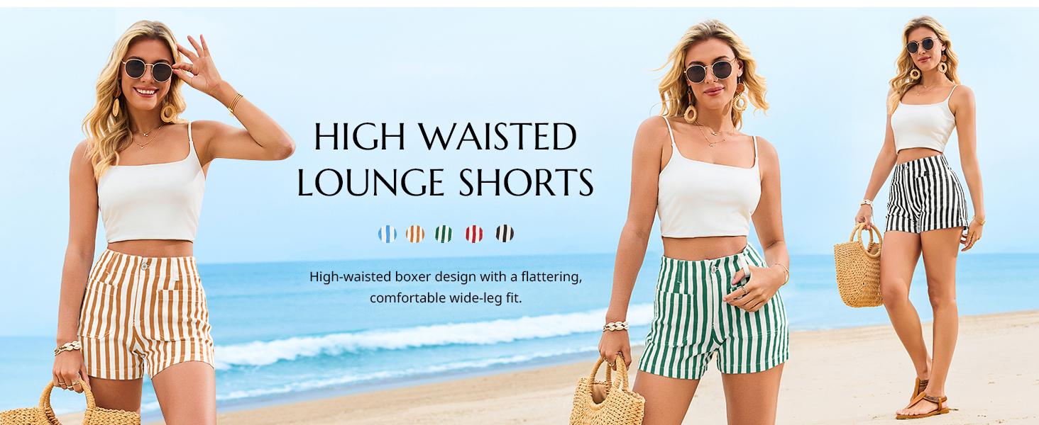 Cicy Bell Womens Summer Striped Jean Shorts Casual High Waisted Wide Leg Denim Shorts Above The Knee Beach Vacation Jorts