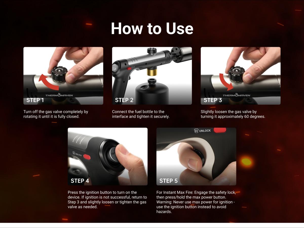 【One-Touch Max Fire】Culinary Propane Cooking Blow Torch Gun with a Safety Lock, Charcoal Lighter, Flame Thrower, Kitchen Food Torch Head for Grill, Sous Vide, Outdoor BBQ (Tank Not Included), Black Friday Picks, Christmas Gift