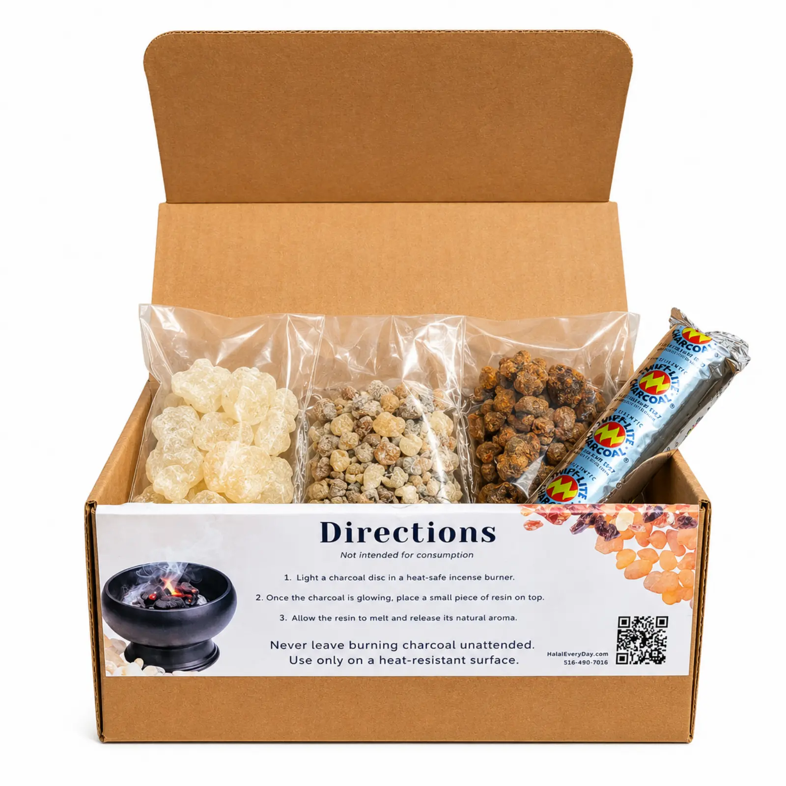 Incense Resin Exploration Set | Three 2 oz. Resin Samples + 33mm Charcoal Tablets | White Copal + Frankincense + Myrrh | Incense Room Fragrance Aroma | Gift