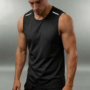 Men’s reflective quick-dry breathable lightweight sleeveless tank top — moisture-wicking athletic tank suitable for gym, running, and everyday wear, featuring a crew neck striped sleeveless design crafted from stylish fabric.