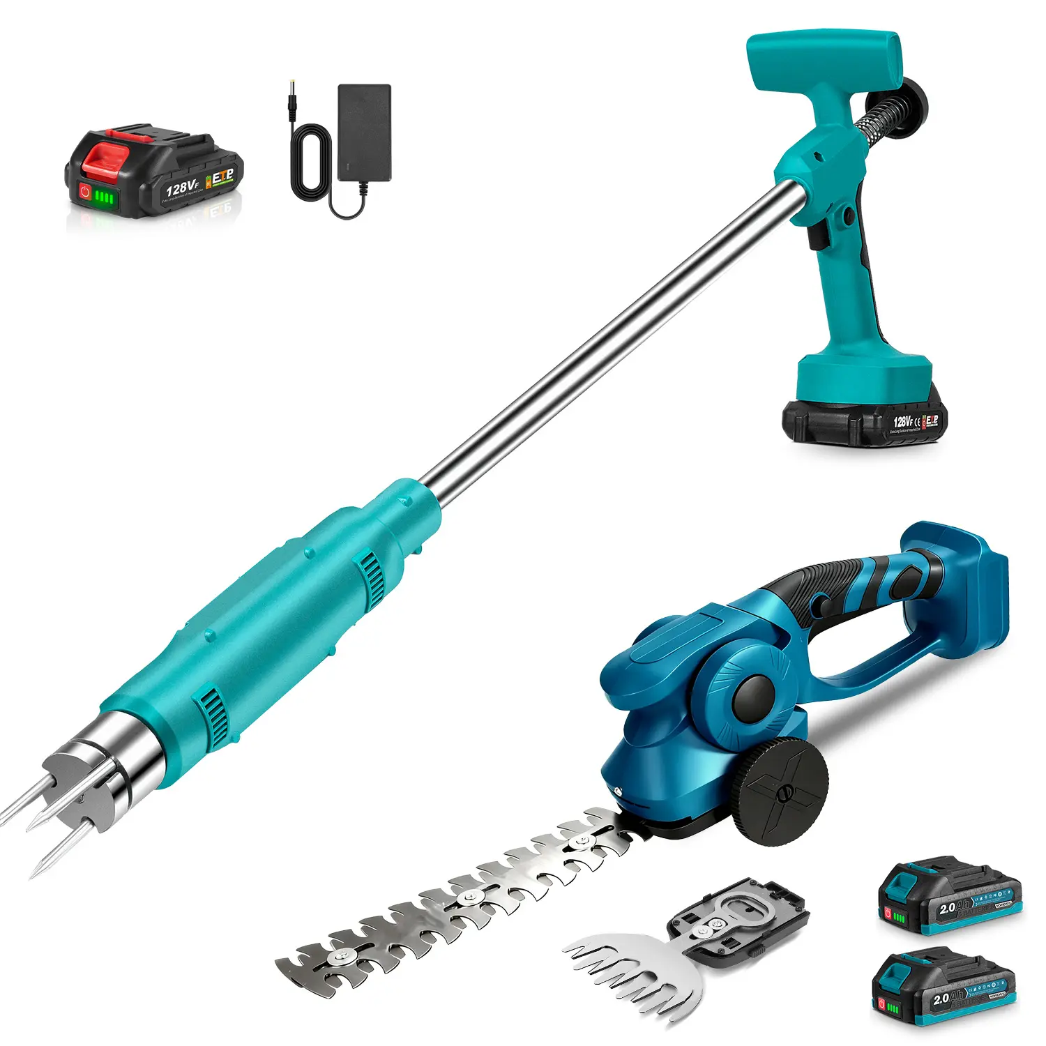 YOFIDRA 2-in-1 Cordless Portable Electric Weed Puller-Grass Trimmer Combo Kit, Metal 3-Claw Steel Head, 20000 RPM Motor, 130mm & 220mm Blades, 90° Adjustable Grass Trimmer Handle, 2 Batteries for Garden Hedge Trimming Solutions