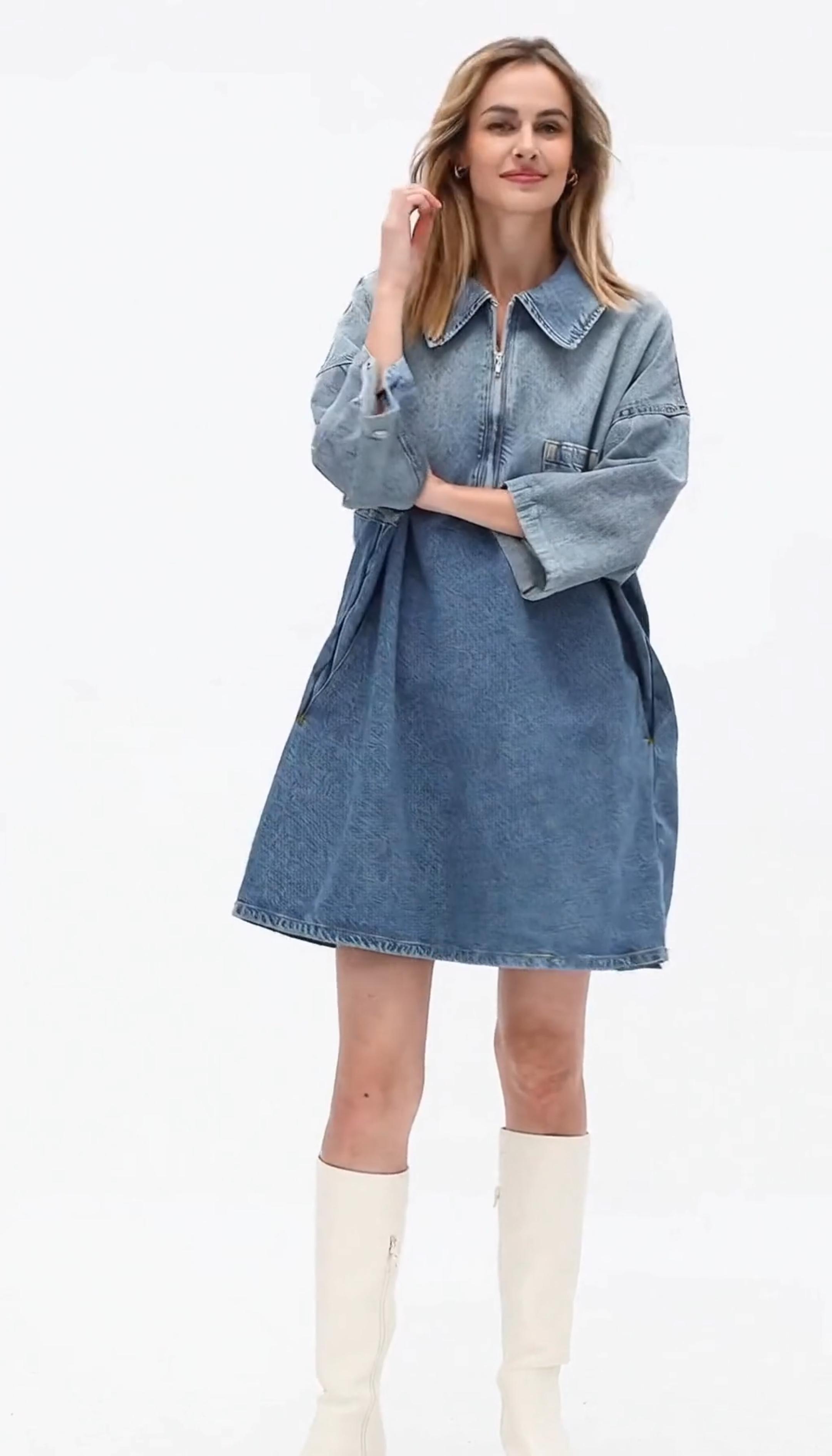 Elengatine Women's Denim Dress Half-Zip Collared Vintage Washed Blue Loose Fit Long Sleeve One Chest Pocket Trendy Casual Top for Daily Wear & Street Style Looks - Chic Autumn and Winter - Womenswear Suitable for all people,Size XL-5XL Elengatine Women's Denim Dress Half-Zip Collared Vintage Washed Blue Loose Fit Long Sleeve One Chest Pocket Trendy Casual Top for Daily Wear & Street Style Looks - Chic Autumn and Winter - Womenswear Suitable for all people,Size XL-5XL