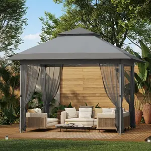 10X10 Ft Instant Pop-Up Gazebo, Waterproof Canopy with Mosquito Net, Sidewalls and Wheeled Bag, All-Weather Outdoor Shelter for Patio Party Camping