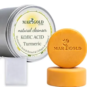Marigold Glow Kojic Acid & Turmeric Cleansing Bar – Brightening Facial & Body Cleanser with Vitamin C, 3.5 Oz Pack of 2