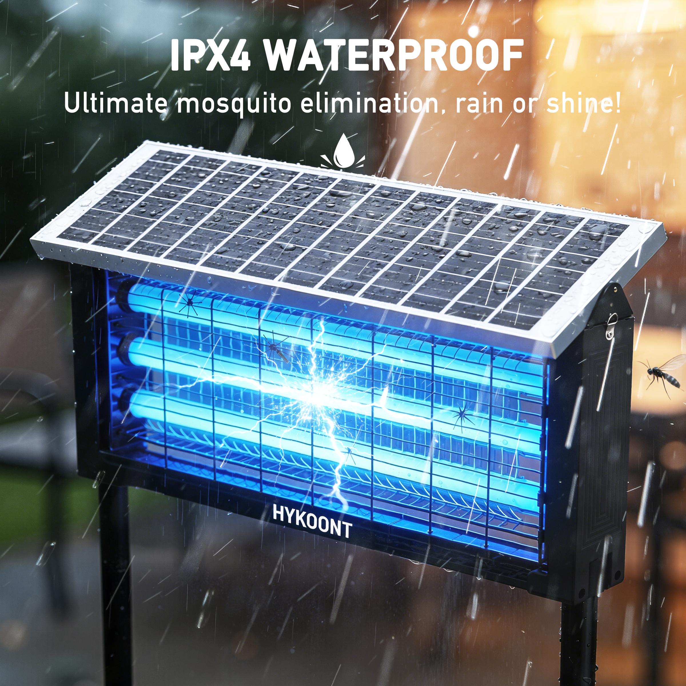 HYKOONT Solar LED Bug Zapper Light Triple Tube 3500V Dusk-to-Dawn