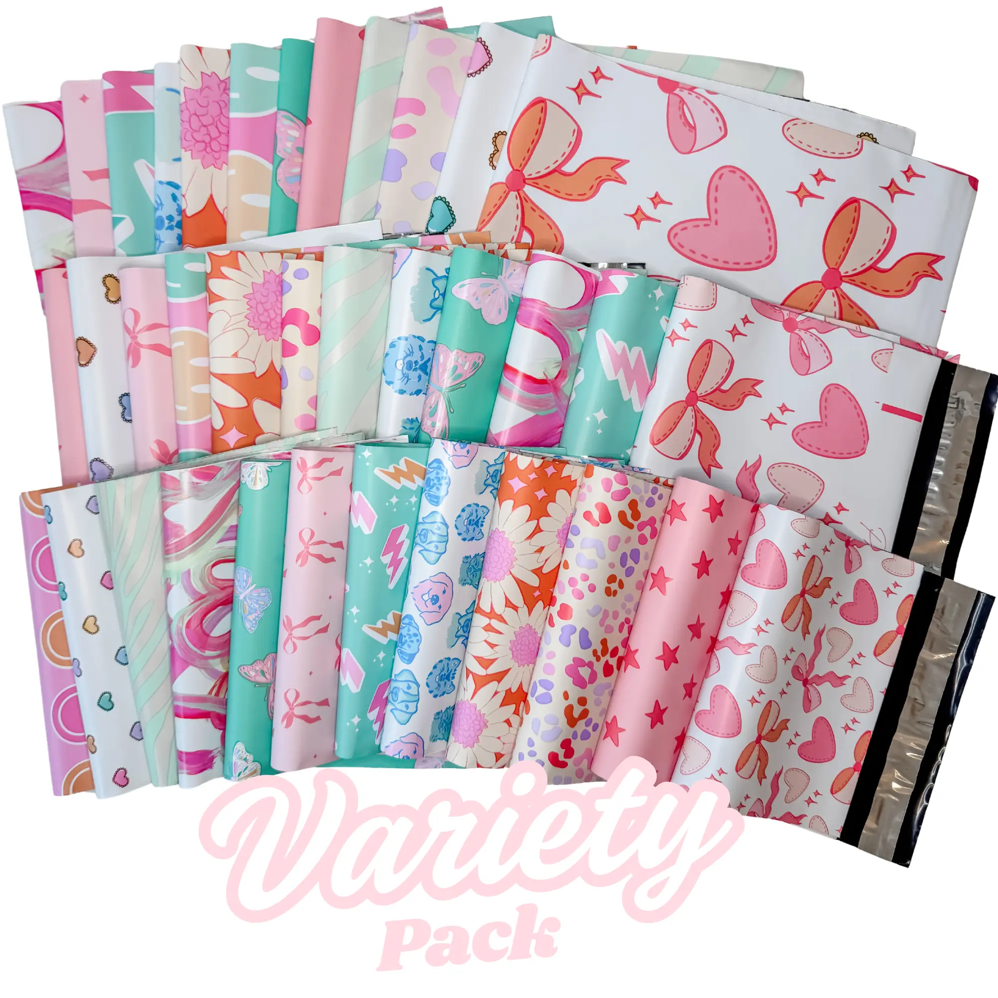 Pretty Package Store Designer Poly Mailer Variety Pack, Heavy Duty Waterproof Self-Seal Shipping Bags for Small Businesses, Cute Mailing Envelopes, Bulk Tear-Resistant Packaging