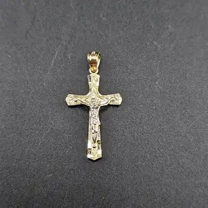 gold 14k pendant cross with jesus design for everyday wear