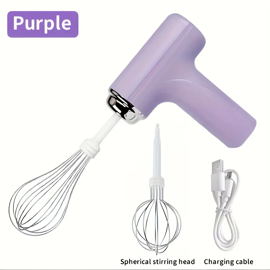 Rechargeable Cordless Food Mixer - 2-Heads Dual Head Functionality, 3-Speed Variable Speed Mixer with Touch Button, Lightweight Quick Attachment for Egg, Cake Baking & Kitchen Use, Handheld Whisk Mixer